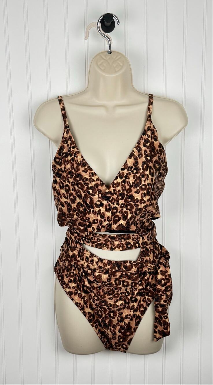 Aerie Leopard Print Wrap Cutout One Piece Swimsuit XXL NWT